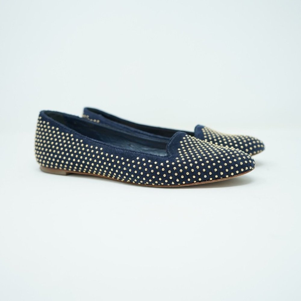 Loeffler Randall Women's Suede Gold Studded Loafer Flats Size 7
